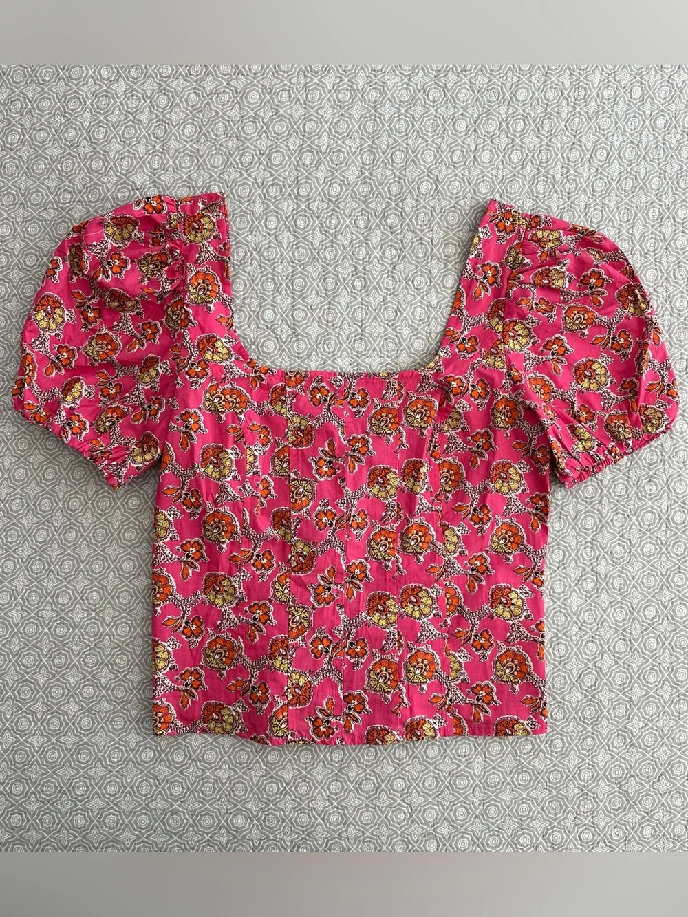 J. CREW Collection Puff-Sleeve Square-neck Top Ratti Pink Cottagecore Size 6
